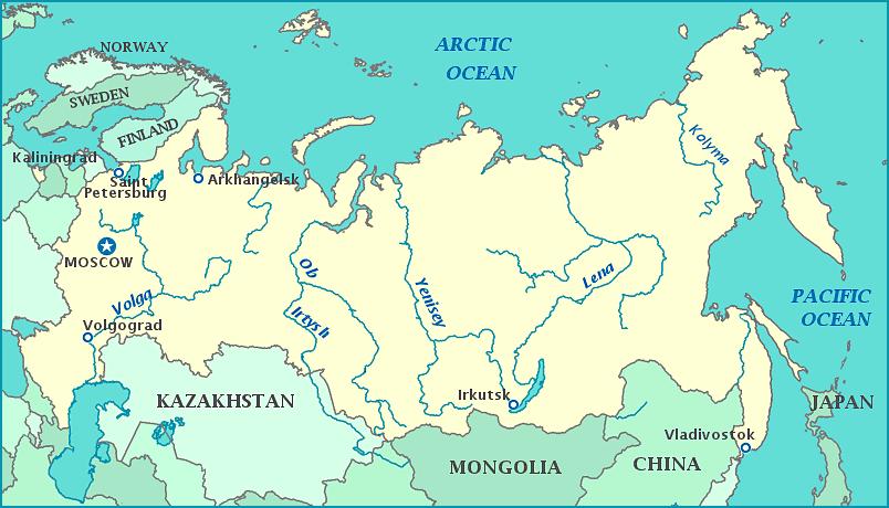 Flüsse von Russland Landkarte - Karte von Russland Flüsse (Ost-Europa