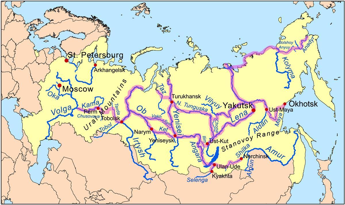 Karte der Russischen Flüsse - Karte von Russland mit Flüssen (Ost