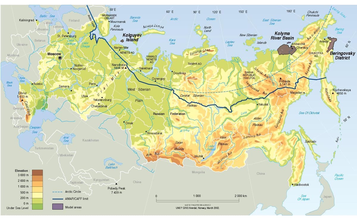 physische Karte Russland