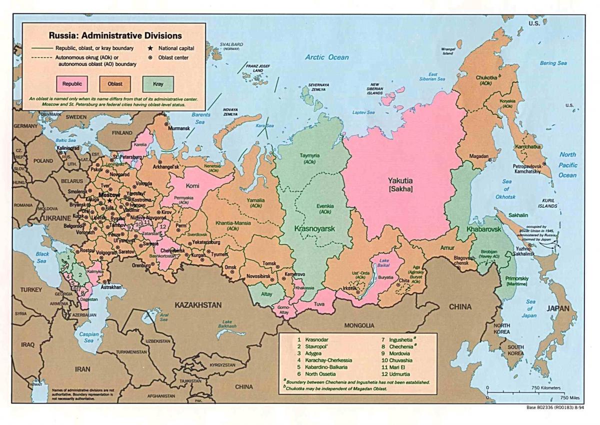 Das russische Territorium map - Karte des Russischen Gebiete (Ost