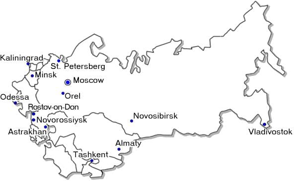 Karte von Russland mit den großen Städten