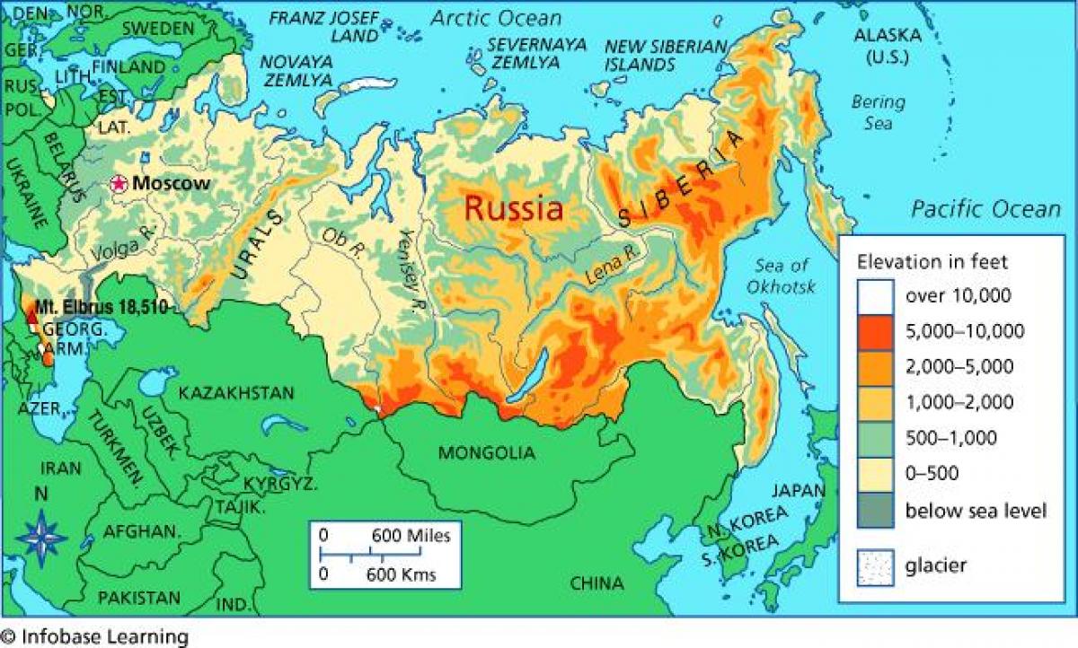 Russland Hohenkarte Elevation Map Von Russland Osteuropa Europa