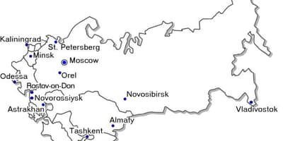 Karte von Russland mit den großen Städten